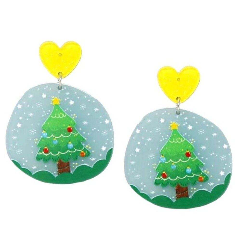 Viola Heart Christmas Tree Dangle Earrings Blue Green OS NWT